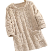 Teddy Fleece Jacquard Long-sleeve Casual Sweatshirt For Autumn And Winter Fluffy And Warm With Pocket Hood