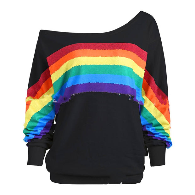 Rainbow Print Hoodies Pullover Loos
