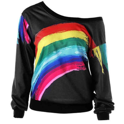Rainbow Print Hoodies Pullover Loos