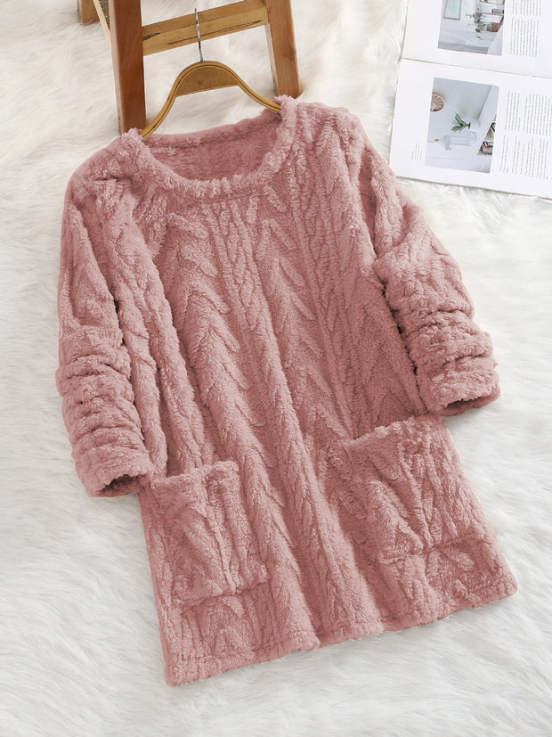 Teddy Fleece Jacquard Long-sleeve Casual Sweatshirt For Autumn And Winter Fluffy And Warm With Pocket Hood