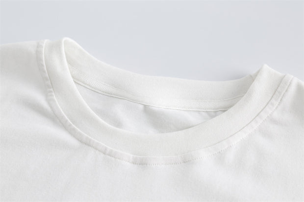 Letter Denim Patch Short Sleeve Men Clothing