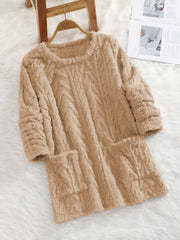 Teddy Fleece Jacquard Long-sleeve Casual Sweatshirt For Autumn And Winter Fluffy And Warm With Pocket Hood